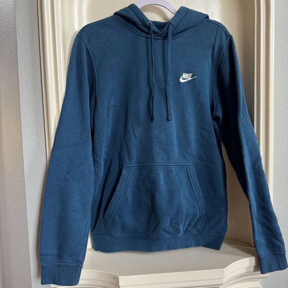 Nike Men's Blue Pullover Hoodie with Small White Logo Size Small - Picture 4 of 5